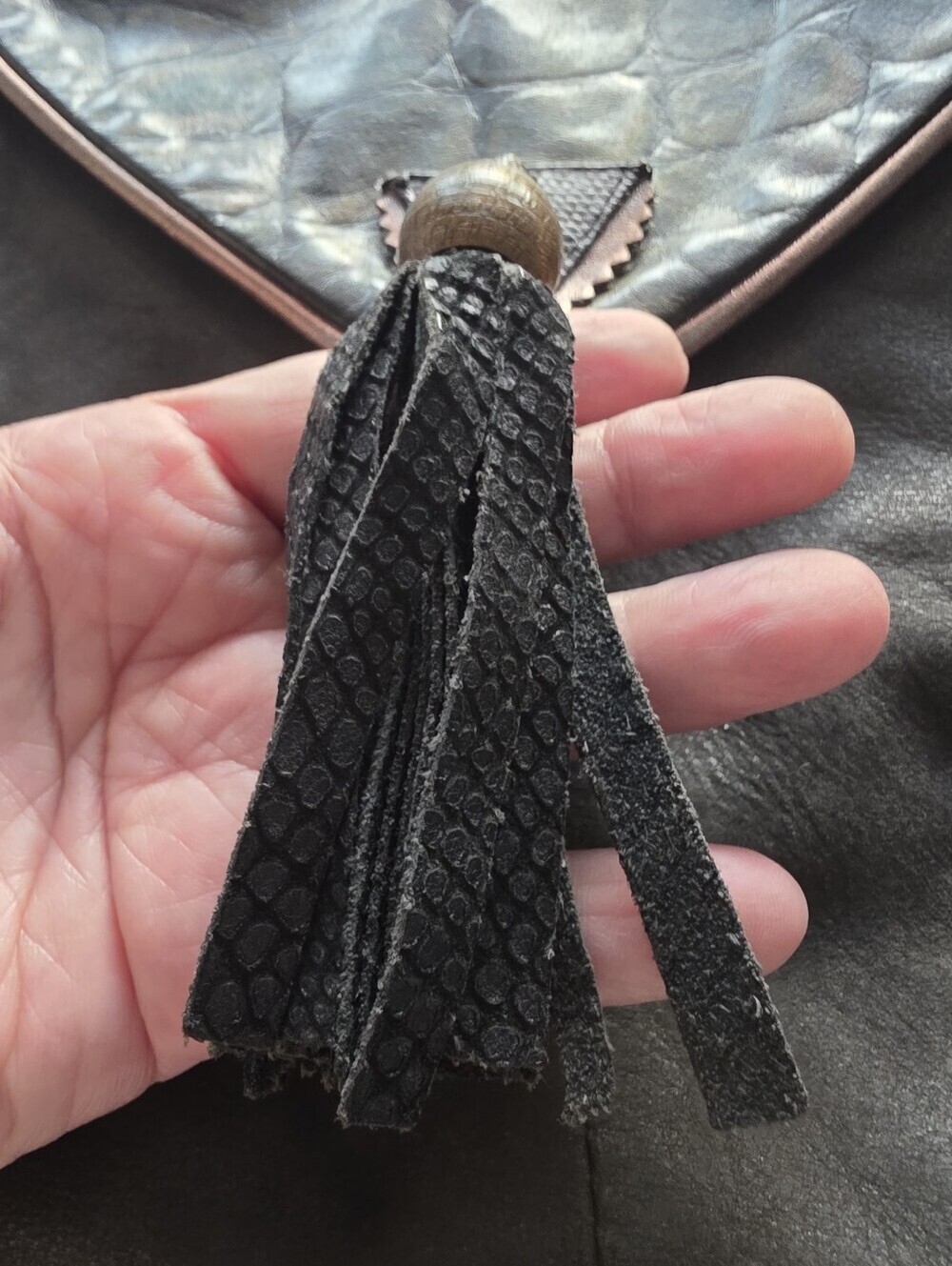Gayle Anderson Designs Vintage Charcoal Leather Crossbody Bag with Tassel - Picture 10 of 16